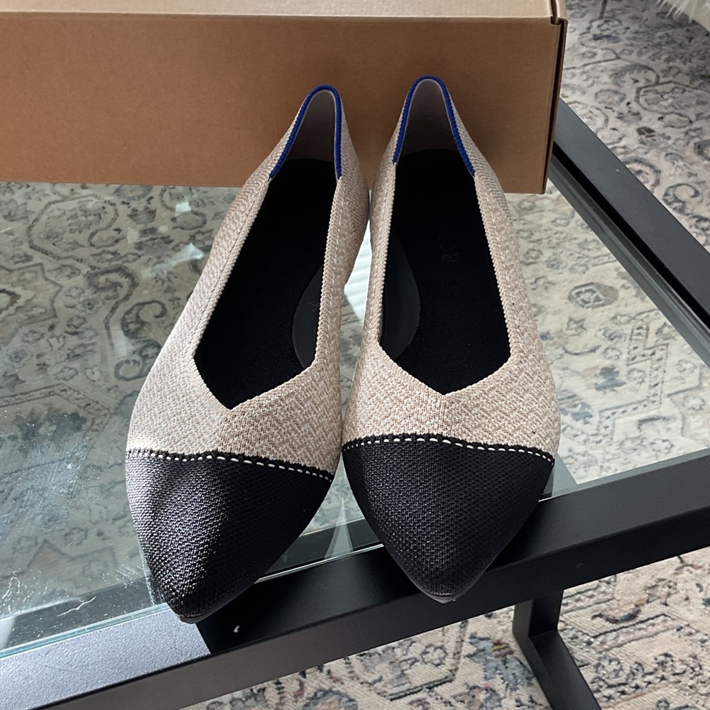 Rothy's Black and Cream Pointed Flats